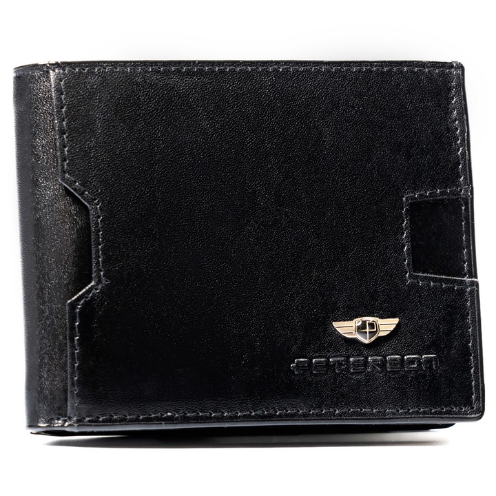 Portofel barbati, piele naturala, negru, Peterson, PTN SET3-N78-VT, 8, 5 x 11 x 2 cm