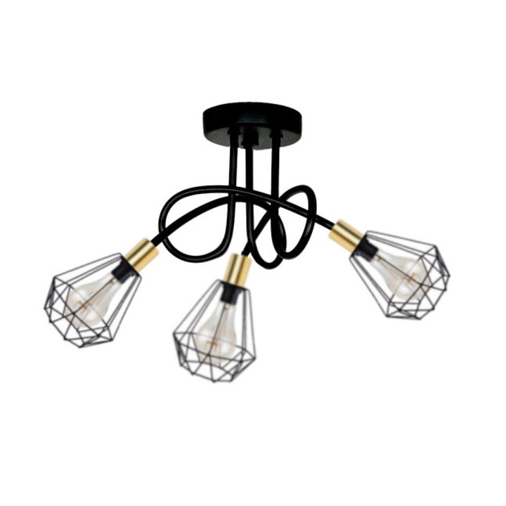 Plafoniera, Komat, Metal, E27, 60W, Negru/Argintiu