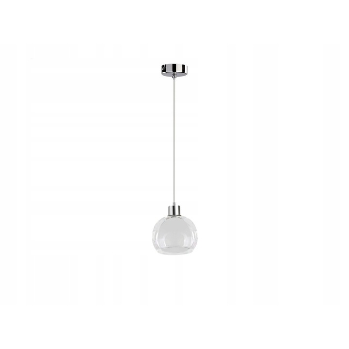 Полилей с махало, Komat, Метал/Стъкло, E27, Сребрист/Бял