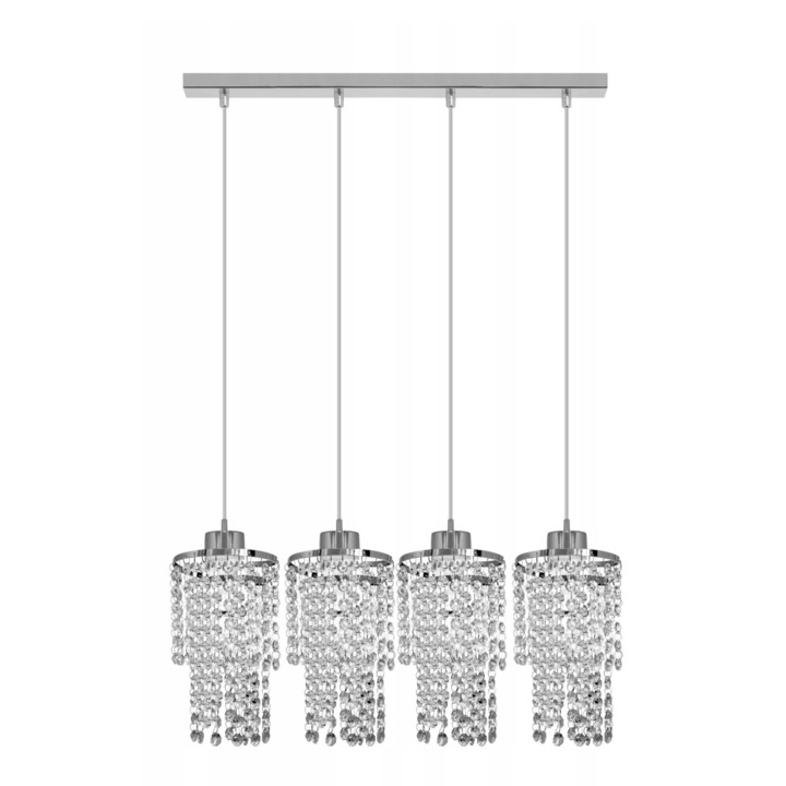 Полилей с 4 източника на светлина, Komat, Метал/Стъкло, E27, Сребрист