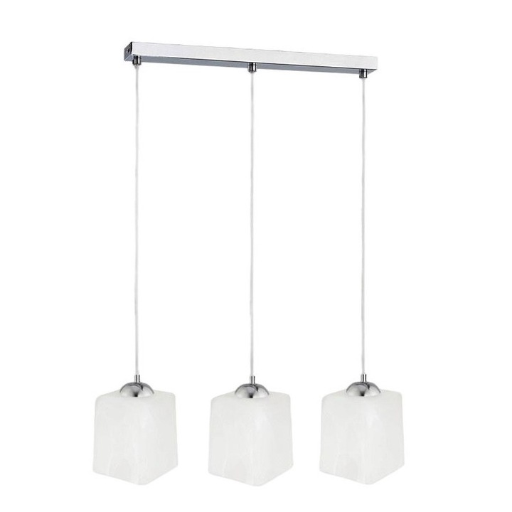 Pendul cu 3 surse lumina, Komat, Metal, E27, Argintiu/Alb