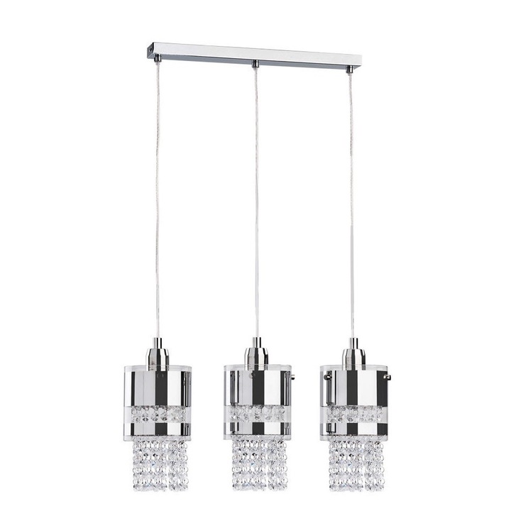 Полилей с 3 източника на светлина, Komat, стъкло/хром, E27, сребро