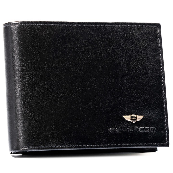 Portofel barbati, set, piele naturala, negru, Peterson, ptn set3-N992-vt, 9, 5 x 12, 5 x 2, 5 cm