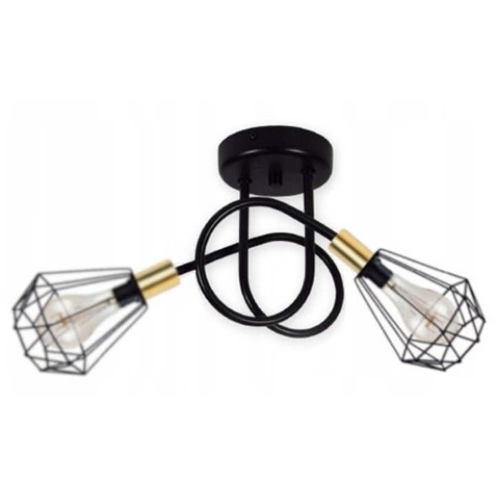 Полилей, Komat, Метал, Цокъл E27, Черен/Златист