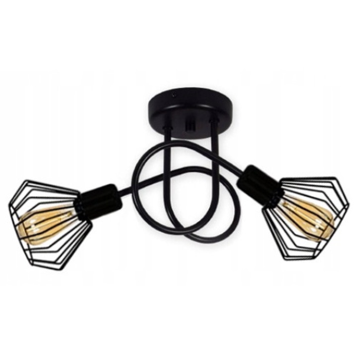 Plafoniera, Komat, 2 surse de lumina, Negru