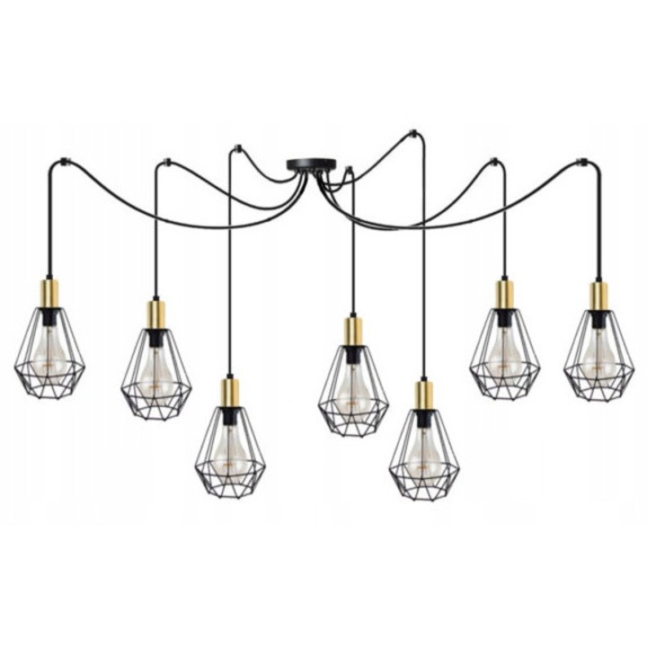 Полилей, Komat, Метал, Цокъл E27, Черен/Златен