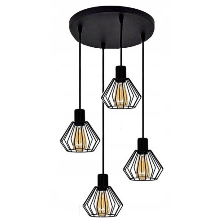 Plafoniera cu 4 surse de lumina, Komat, Metal, Negru