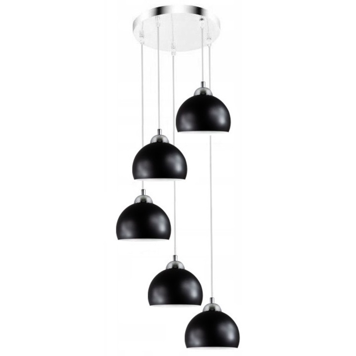 Пендел, 5 източника на светлина Komat, Метал, E27, 60W, Черен/Златен