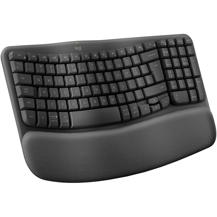 Безжична клавиатура Logitech Wave Keys, Ергономичен дизайн, Palmrest, 2.4GHz&Bluetooth, USB-C, US INTL layout, Graphite