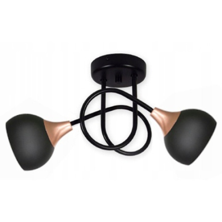 Полилей с 2 източника на светлина, Komat, Metal, E27, Черен