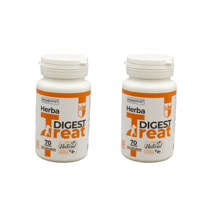 Pachet Digest Herba Treat Hepatoprotector cu Extracte din Plante Medicinale 140 Tablete pentru Caini si Pisici