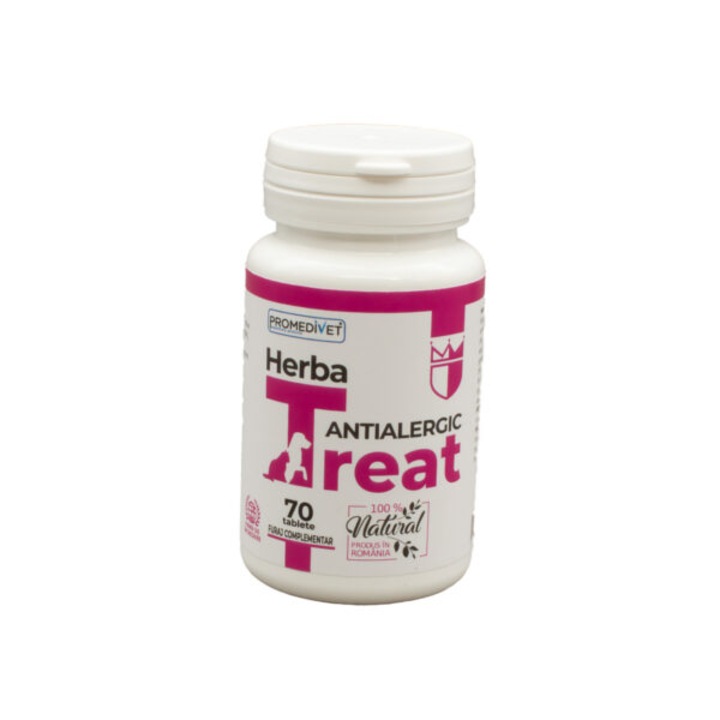 Herba-Treat Антиалергично, Противовъзпалително, Противовъзпалително, Елиминира алергични хранителни реакции, Екзема, Копривна треска, 70 таблетки за кучета и котки