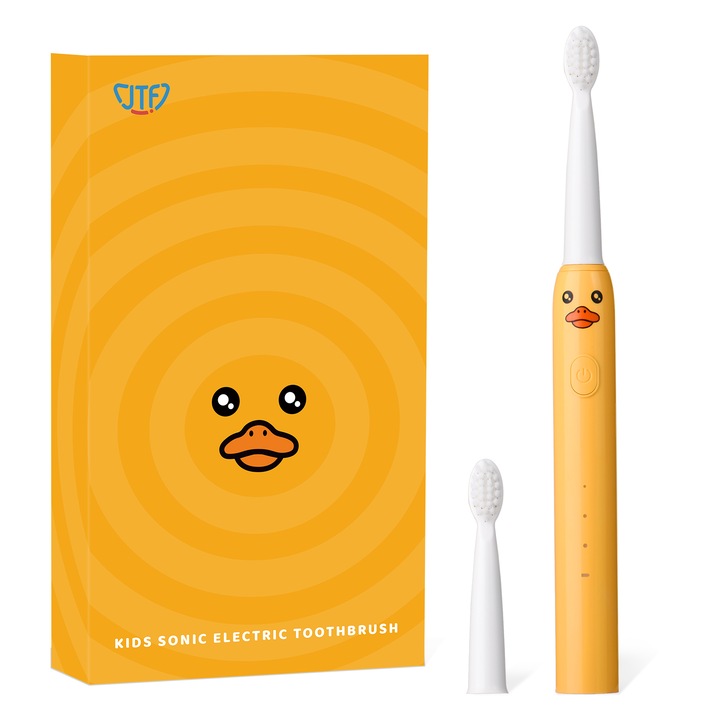 Periuta electrica Sonica pentru copii, portocalie, JTF J20C, 16680 vibratii pe minut, 2 capete de rezerva, cablu de incarcare