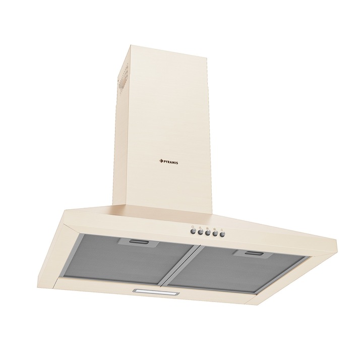 Hota decorativa Pyramis MDSQ Beige, putere de absorbtie 410mc/h, 1 motor, 60cm, finisaj metal vopsit