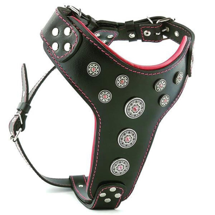 Ham Bestia Bijou, Piele Naturala, M: 50-75 cm, Negru/Rosu, pentru Bullmastiff, Kangal, St. Bernard, etc