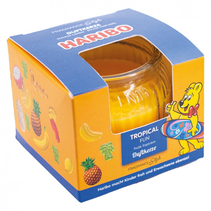 Ароматизиран восък с аромат на Tropical Haribo, свещ с устойчив плодов аромат, 85 g