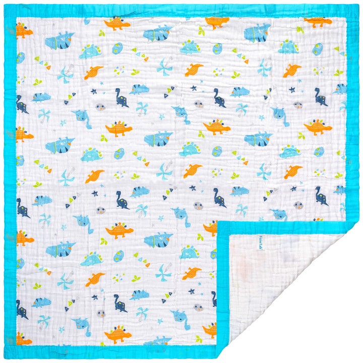 FizioTab® baba matrac, 6 rétegű muszlin, 110x110 cm, pamut, 0-5 éves korig, dinoszaurusz modell