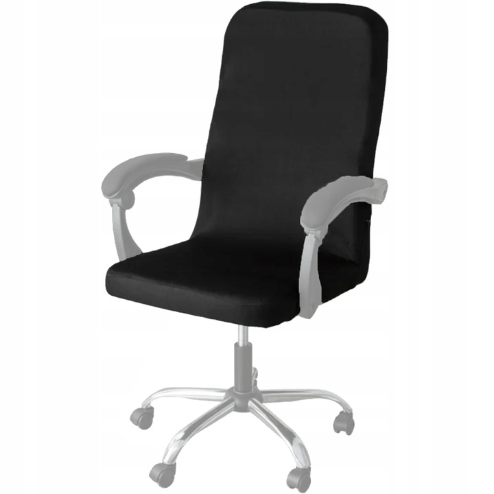 Husa universala pentru scaun de birou, Zola, banda elastica si fermoar pentru fixare, neagra, poliester, inaltime maxima a spatarului cu sezutul 80 cm, 40 x 45 x 9 cm