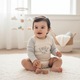 Body bebe din bumbac, cu maneca lunga, 9-12 luni, gri/crem, 80 cm