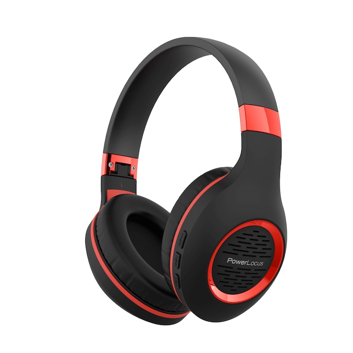 Casti Audio Over ear PowerLocus P4, 30 ore de muzica, Wireless Hands-Free, Rosu