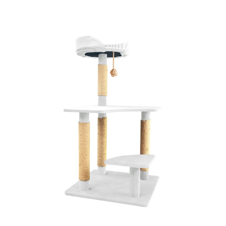 Ansamblu joaca Pisici, Alb Cenusiu, 95 cm, Lucrat Manual, Culcus cu Burete