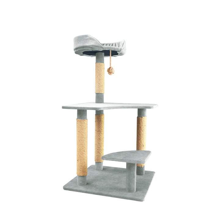 Ansamblu joaca Pisici, Gri Metalizat, 95 cm, Lucrat Manual, Culcus cu Burete