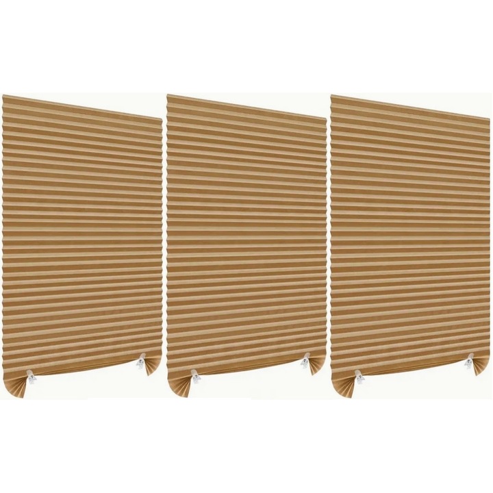 Set 3 Jaluzele Plisate, fara gaurire DAVIDAMI CONCEPT® cu Sistem de Prindere Autoadeziv Inclus, dimensiune 150 cm x 60 cm, Crem