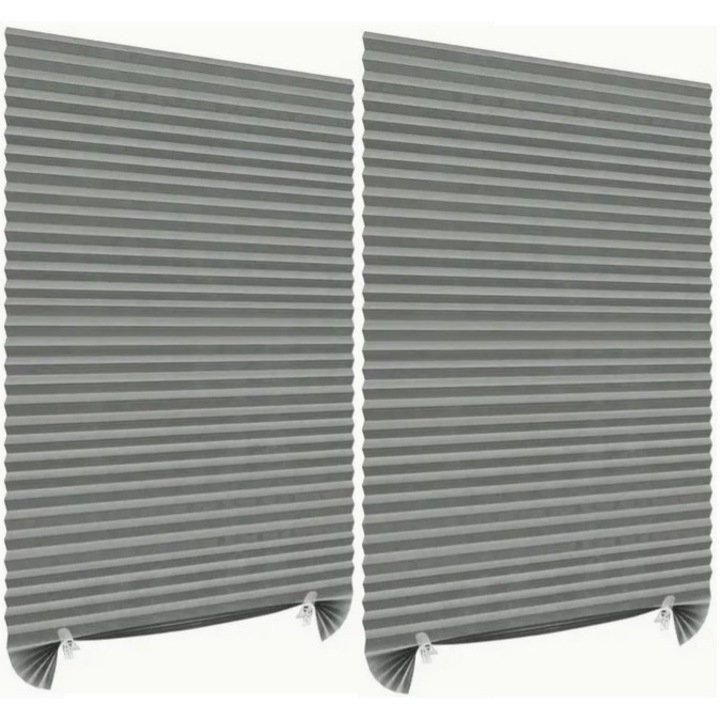 Комплект от 2 плисирани щори, без дупки DAVIDAMI CONCEPT с включена самозалепваща система за фиксиране, размер 150 cm x 60 cm, сиви