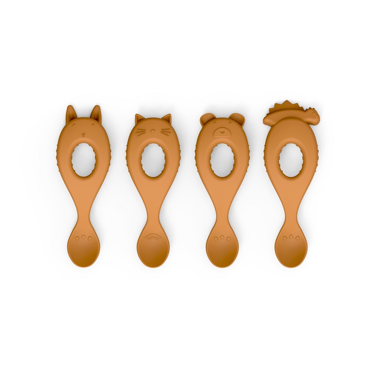 Set 4 lingurite pentru bebe, Liewood, Silicon, Maro