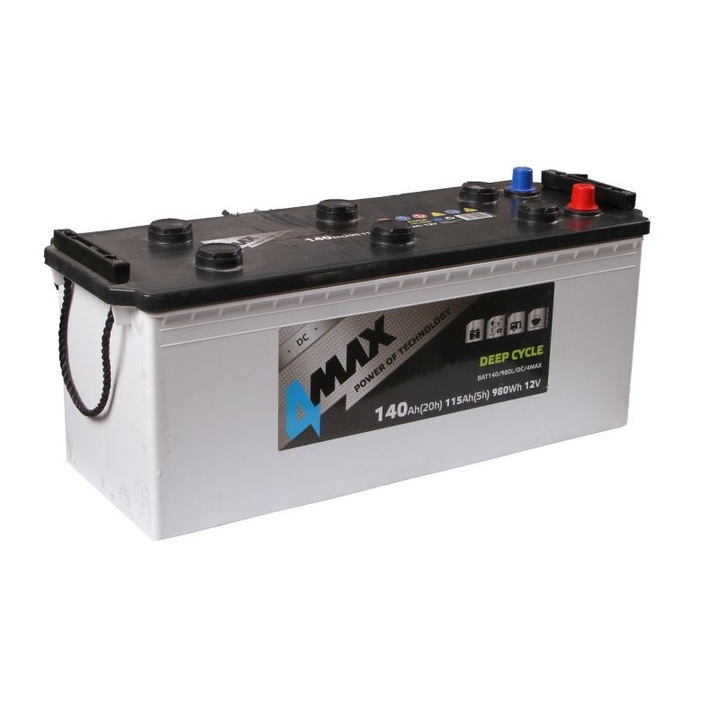 Автомобилен акумулатор 4MAX Deep Cycle BAT140/980L/DC/4MAX, напрежение 12 V, ампераж 140 Ah, стартов ток 980 A, ляв плюс