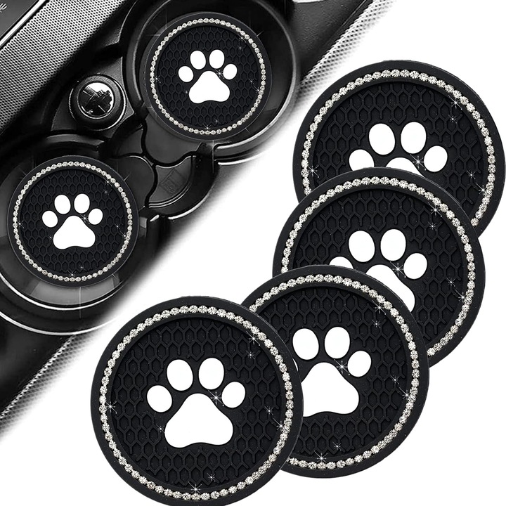 Jormftte 4 db autós pohártartó alátét, csúszásgátló, PVC, 7 cm átmérő, fekete