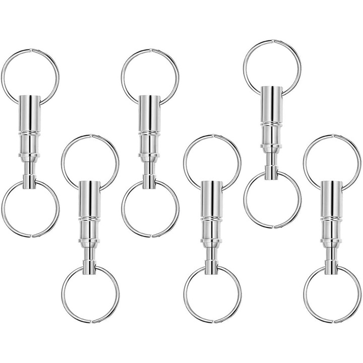 Set 6 kulcstartó Jormftte, levehető gyorskioldó rendszerrel, 8 cm, ezüst