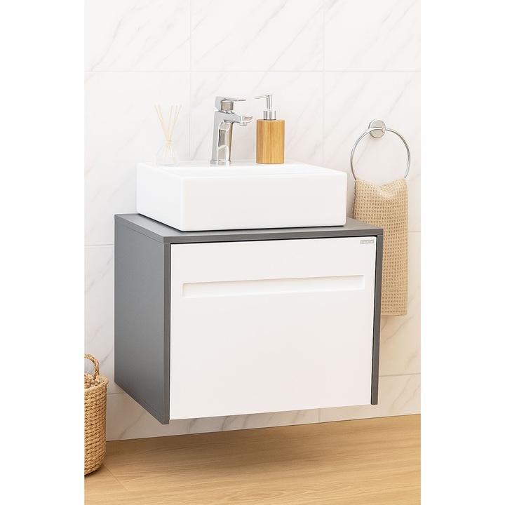 Set mobilier baza cu lavoar, seria 401, 60cm, Badenmob, antracit