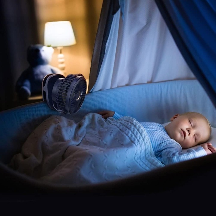 Mini ventilator birou, Jormftte, USB, 4 Trepte viteza, Albastru