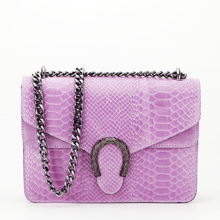 Розова чанта от естествена кожа 1524 123, Лилав