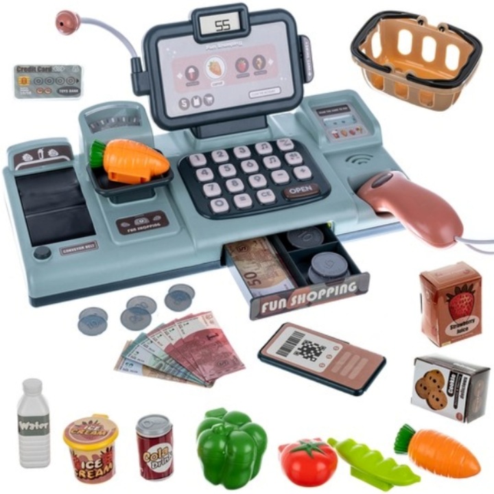 Set de joaca supermarket CLASStitude, format din casa de marcat interactiva pentru copii, scanner, cantar, bancnote, produse de cumparat, dimensiuni 30 x 10 x 15 cm, Multicolor