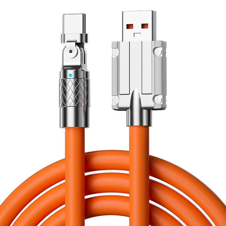 Cablu de date si incarcare Rapida, Super Fast Charge 120W, Rotire 180 grade, 1 m, USB, Type C, Orange