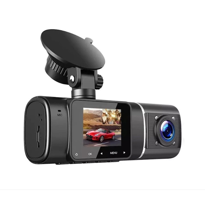 Двойна DVR камера за кола, 190Plus, Full HD, Нощно виждане, 1,5 инчов LCD екран, 1080p резолюция, G сензор, Циклично записване