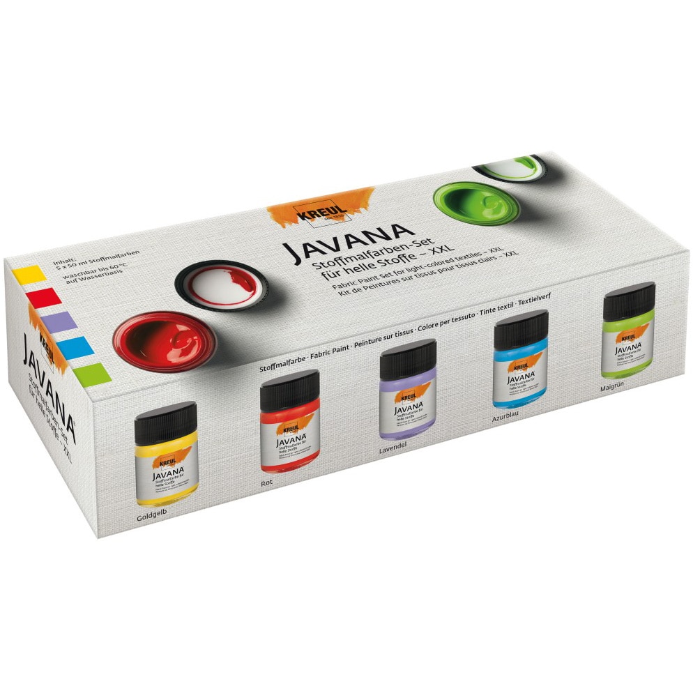 Set vopsea pentru textile deschise la culoare Javana XXL Kreul, 5 buc x 50ml/set