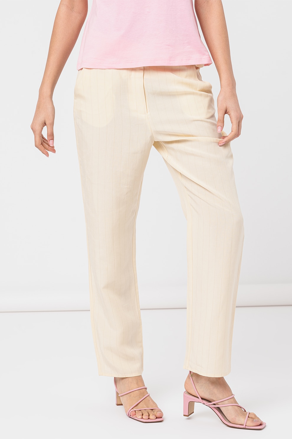 Liu Jo, Pantaloni din amestec de lyocell cu model in dungi, Crem, 42