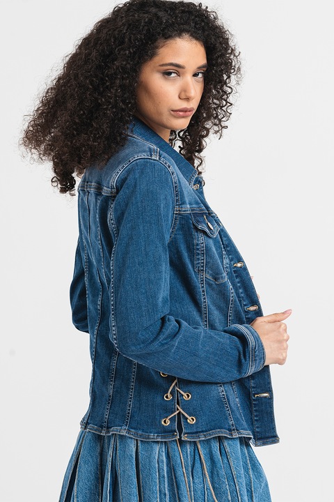 Liu Jo, Jacheta slim fit de denim cu snururi, Albastru melange, S