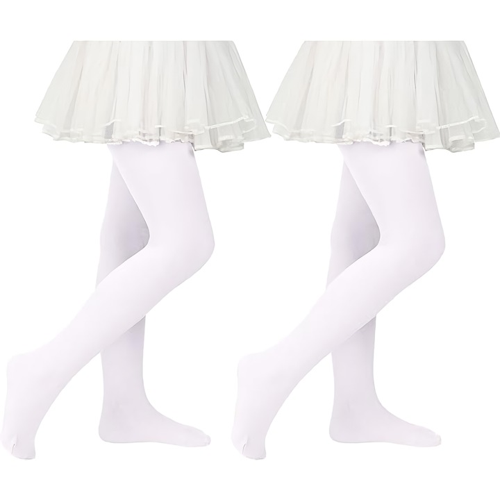 Комплект от 2 чифта чорапогащник за момиче, найлон, бял, 5-8 години, 100-130 см