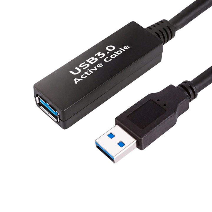 Cablu Extender Activ USB-A Tata la USB-A Mama si Incarcator, Basekit, 10 Metri, Negru