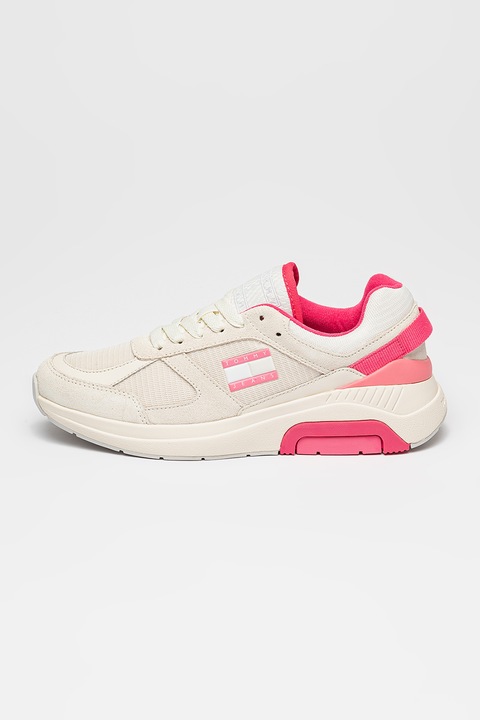 Tommy Jeans, Nyersbőr sneaker kontrasztos részletekkel, Törtfehér/Rózsaszín