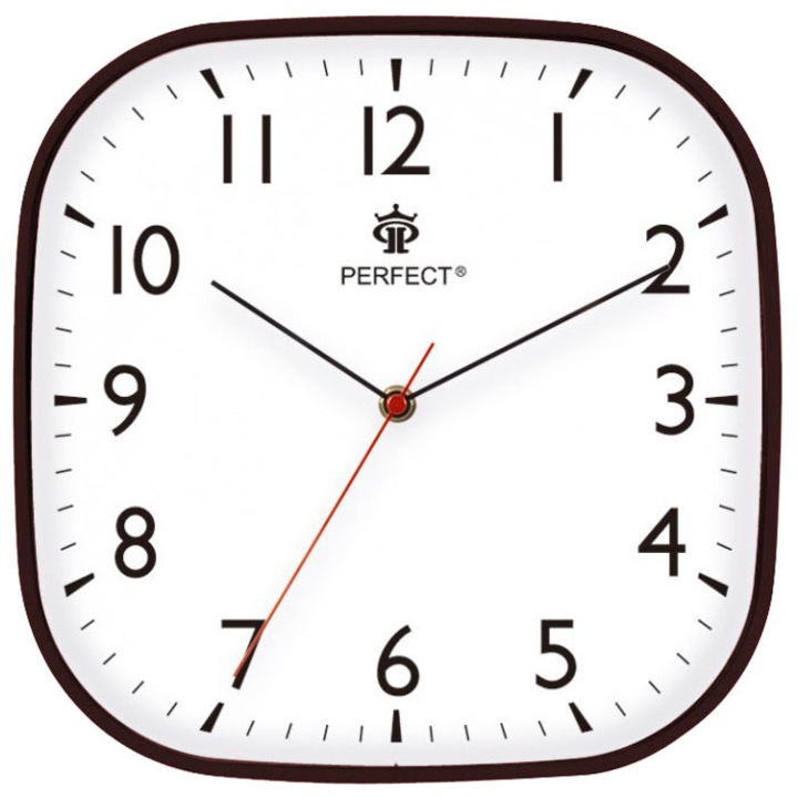 Ceas de perete, Perfect, ZFX9479G/5, plastic, 29 x 29 cm, maro/alb