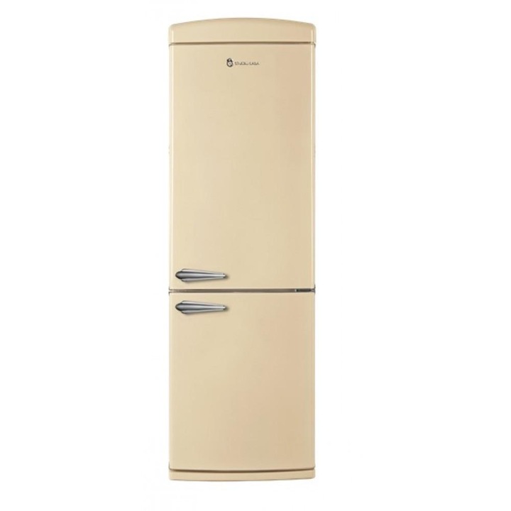 Хладилник с фризер Studio Casa Retro Beige, H 190 см, 330 л, No-Frost технология, Дясно отваряне, LED контролен панел, Функция бързо замразяване, Еко режим, Вътрешно осветление, Бежов
