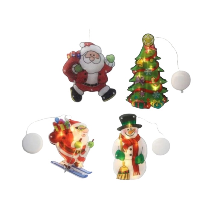 Decoratiuni Craciun, pentru geam 4 bucati, design atractiv, delicat, iluminare constanta si intermitenta - MERRYLIGHTS set A