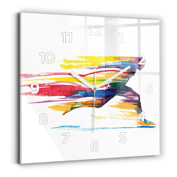 Falióra, Wallfluent, üveg, Fehér mutatók, számok, Futó illusztráció, Többszínű, Négyzetek 30x30 cm, 010010500010100273231