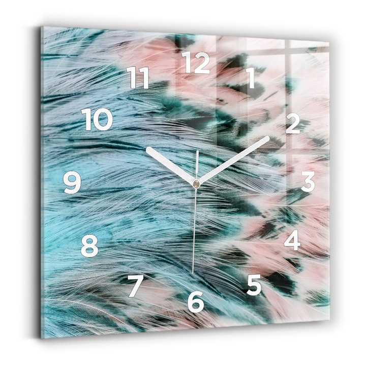 Falióra, Wallfluent, üveg, fehér mutatók, számok, színes tollak, kék, négyzetek 30x30 cm, 010010500010100273588