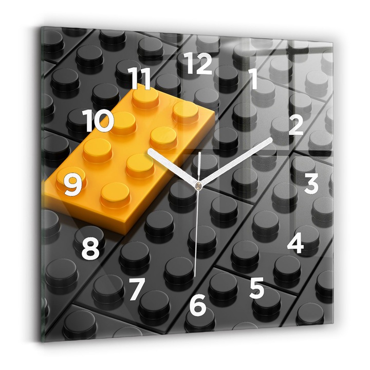 Falióra, Wallfluent, üveg, Fehér mutatók, számok, Játékblokkok, Fekete, Négyzetek 30x30 cm, 010010500010100273577